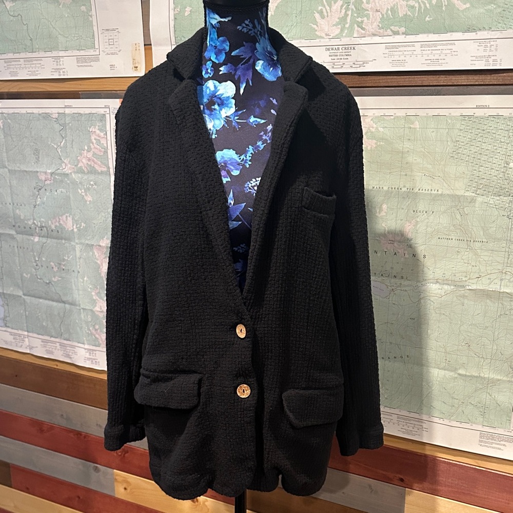 FP Textured Knit Button Blazer with Patch Pockets